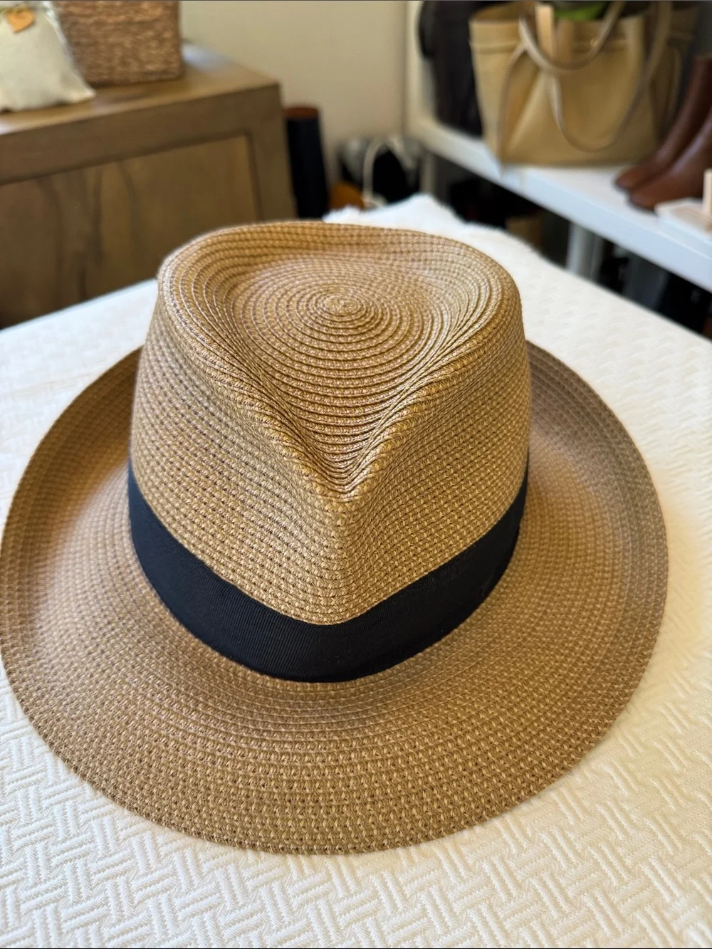 Eric Javits Classic Fedora Wofen Sun Hat with Black Trim - very good condition - Picture 4 of 10